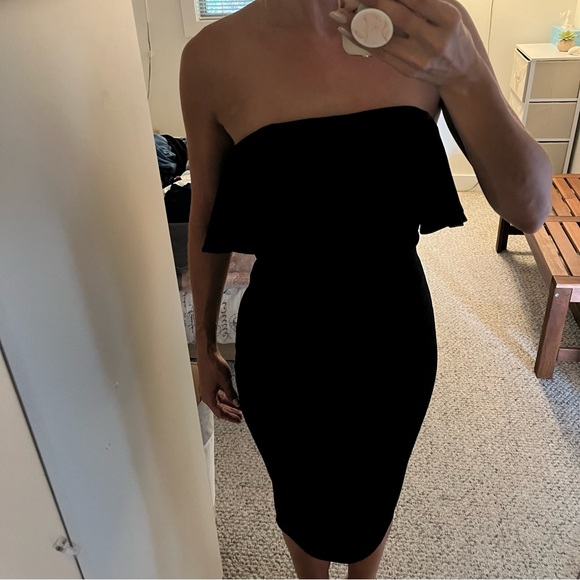 Black midi strapless dress with ruffled top - Picture 3 of 8